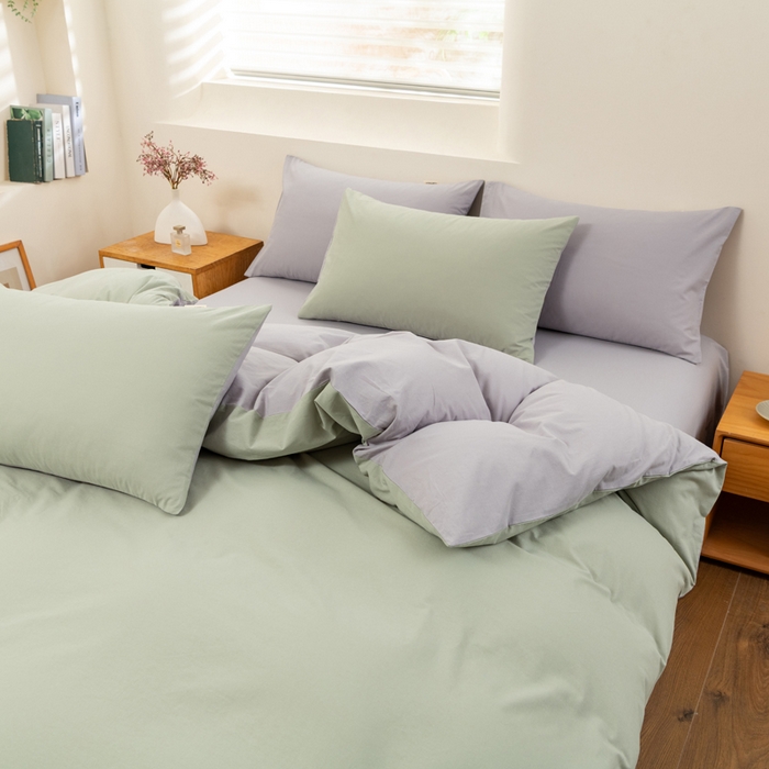 91家纺网 家纺一手货源 找家纺 居美良品 2026新款100%全棉色织水洗棉被套A类纯棉被罩单品被套被套单件 松绿-灰