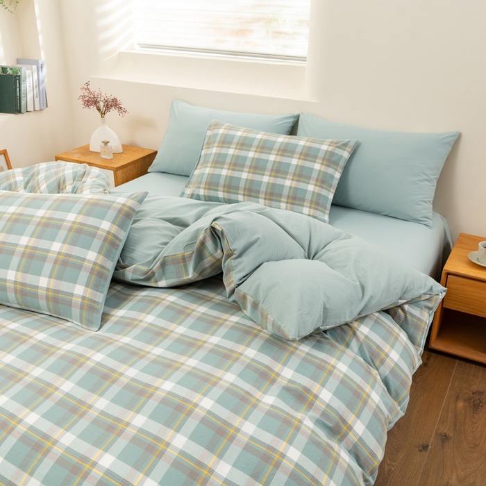 91家纺网 家纺一手货源 找家纺 居美良品 2026新款100%全棉色织水洗棉被套A类纯棉被罩单品被套被套单件 静雅-绿