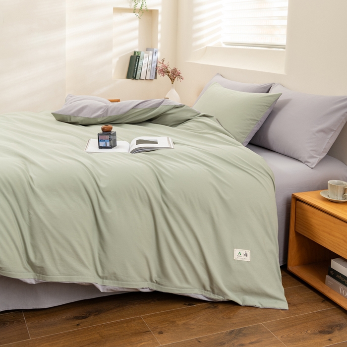 91家纺网 家纺一手货源 找家纺 居美良品 2026新款100%全棉色织水洗棉被套A类纯棉被罩单品被套被套单件 松绿-灰
