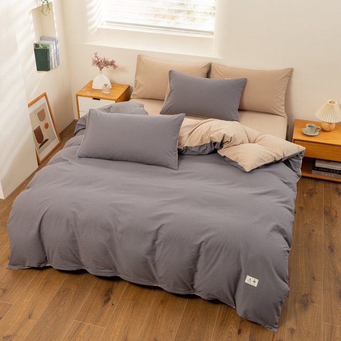 91家纺网 家纺一手货源 找家纺 居美良品 2026新款100%全棉色织水洗棉被套A类纯棉被罩单品被套被套单件 深灰-咖
