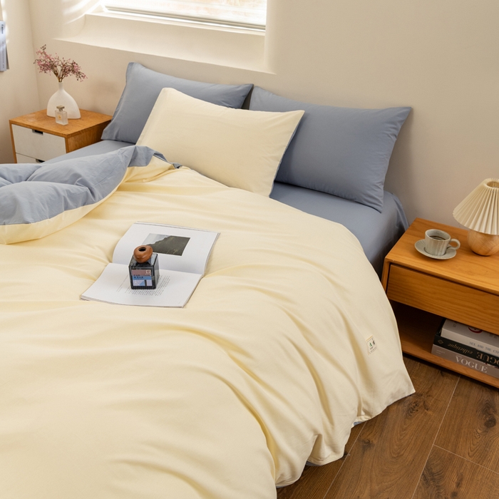 91家纺网 家纺一手货源 找家纺 居美良品 2026新款100%全棉色织水洗棉被套A类纯棉被罩单品被套被套单件 奶昔-蓝