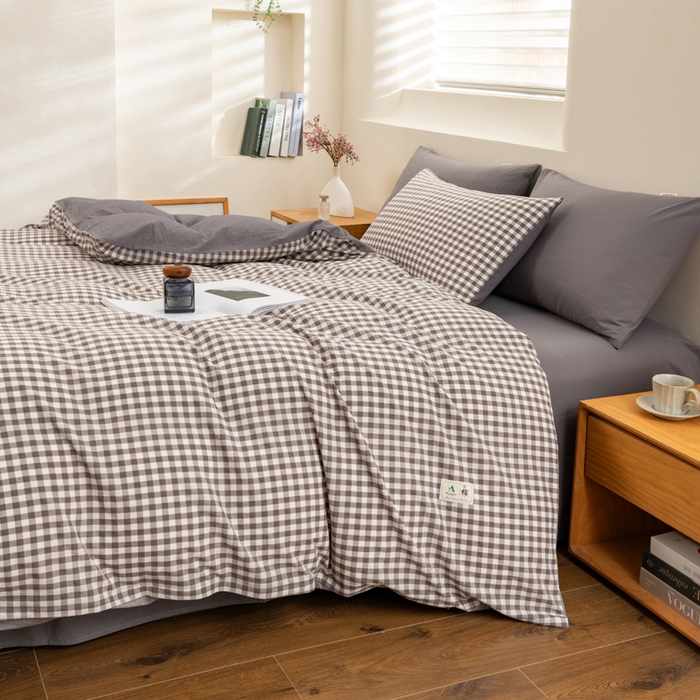 91家纺网 家纺一手货源 找家纺 居美良品 2026新款100%全棉色织水洗棉被套A类纯棉被罩单品被套被套单件 灰小格