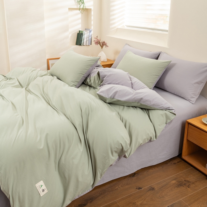 91家纺网 家纺一手货源 找家纺 居美良品 2026新款100%全棉色织水洗棉被套A类纯棉被罩单品被套被套单件 松绿-灰