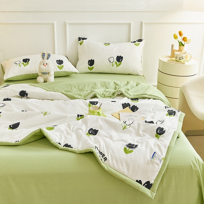 91家纺网 家纺一手货源 找家纺 卡斯诺家纺馆 2026新款水洗棉麻双层纱夏被夏凉被空调被 一缕幽香