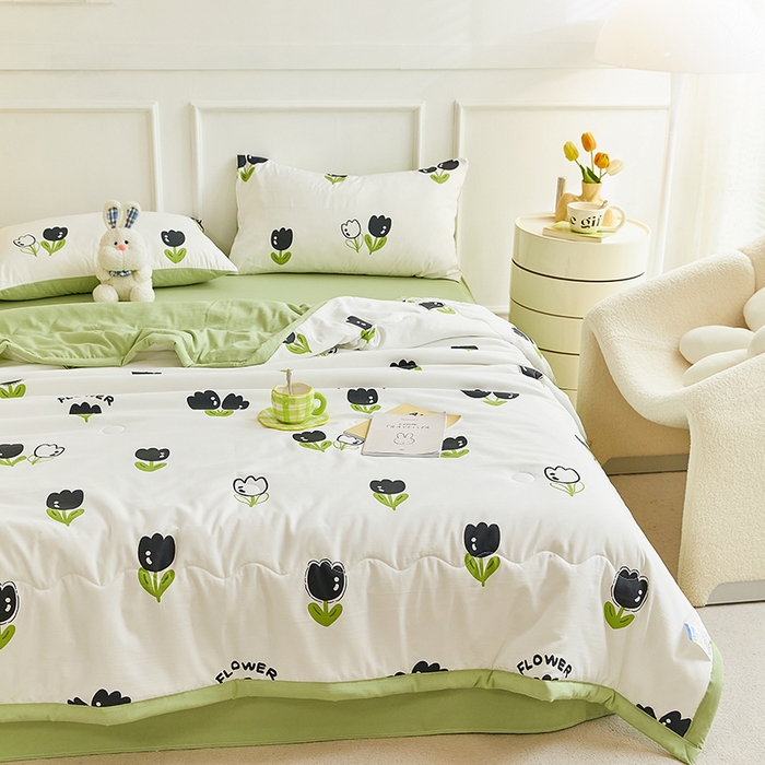 91家纺网 家纺一手货源 找家纺 卡斯诺家纺馆 2026新款水洗棉麻双层纱夏被夏凉被空调被 一缕幽香