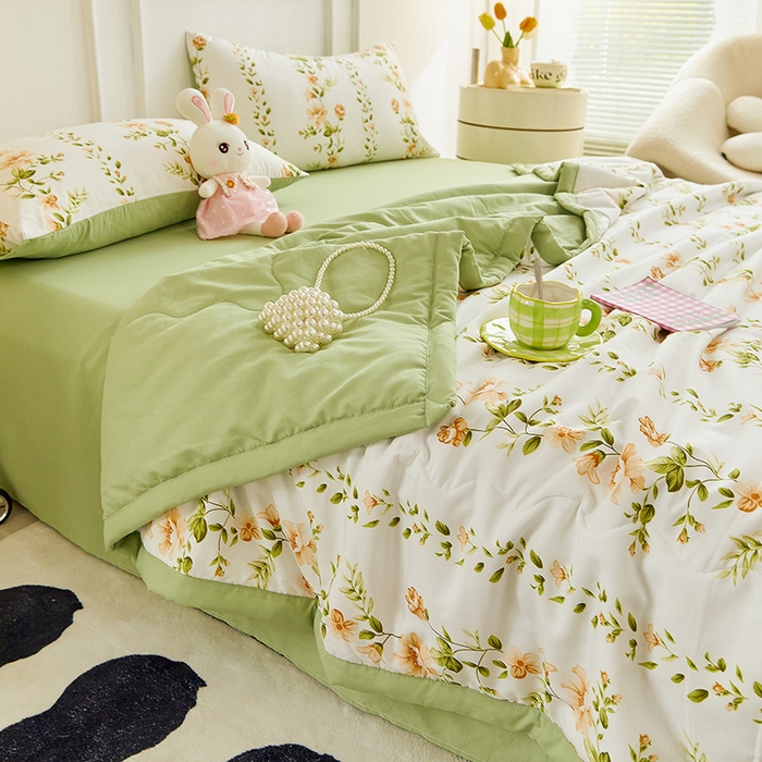 91家纺网 家纺一手货源 找家纺 卡斯诺家纺馆 2026新款水洗棉麻双层纱夏被夏凉被空调被 初恋