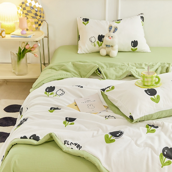 91家纺网 家纺一手货源 找家纺 卡斯诺家纺馆 2026新款水洗棉麻双层纱夏被夏凉被空调被 一缕幽香