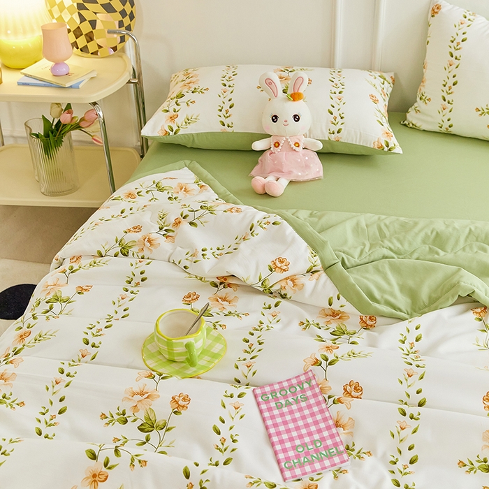 91家纺网 家纺一手货源 找家纺 卡斯诺家纺馆 2026新款水洗棉麻双层纱夏被夏凉被空调被 初恋