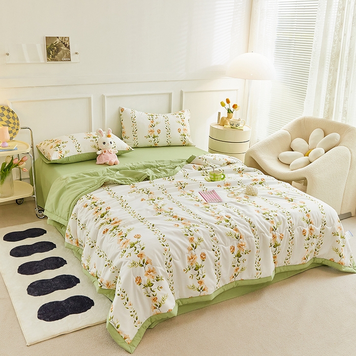 91家纺网 家纺一手货源 找家纺 卡斯诺家纺馆 2026新款水洗棉麻双层纱夏被夏凉被空调被 初恋