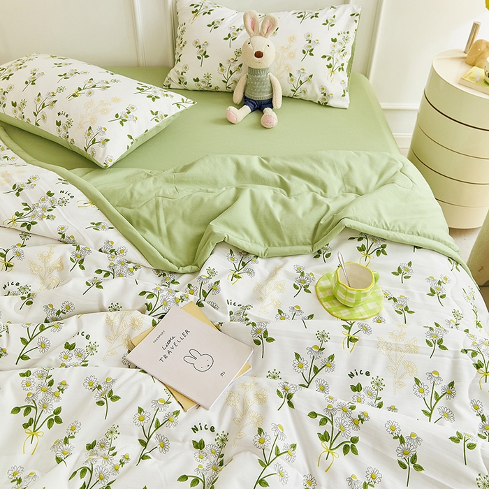 91家纺网 家纺一手货源 找家纺 卡斯诺家纺馆 2026新款水洗棉麻双层纱夏被夏凉被空调被 绿荫