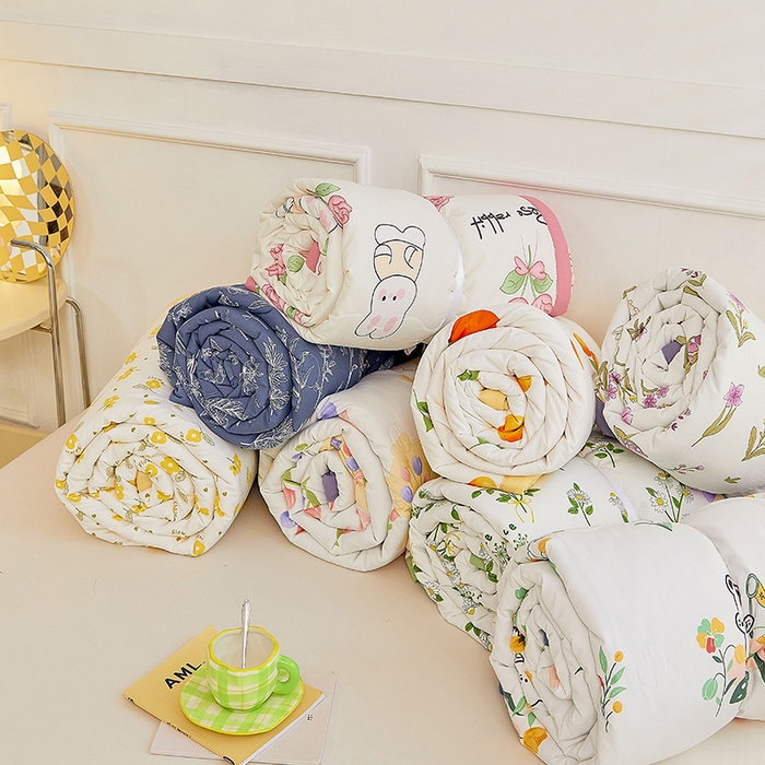 91家纺网 家纺一手货源 找家纺 卡斯诺家纺馆 2026新款水洗棉麻双层纱夏被夏凉被空调被 组合图仅供展示不可下单