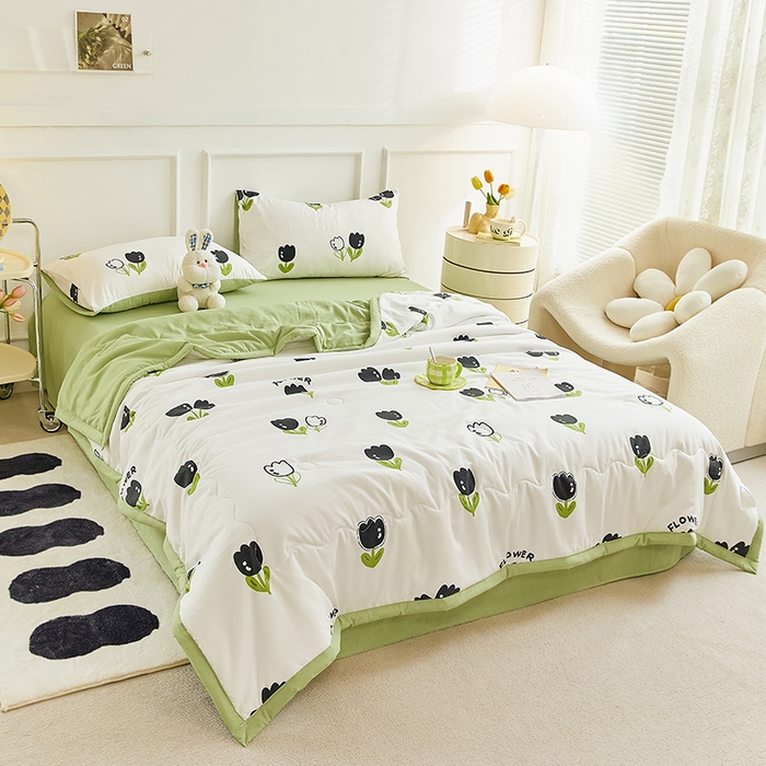 91家纺网 家纺一手货源 找家纺 卡斯诺家纺馆 2026新款水洗棉麻双层纱夏被夏凉被空调被 一缕幽香