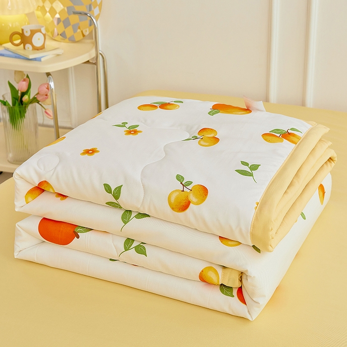 卡斯诺家纺馆 2026新款水洗棉麻双层纱夏被夏凉被空调被 橙意满满