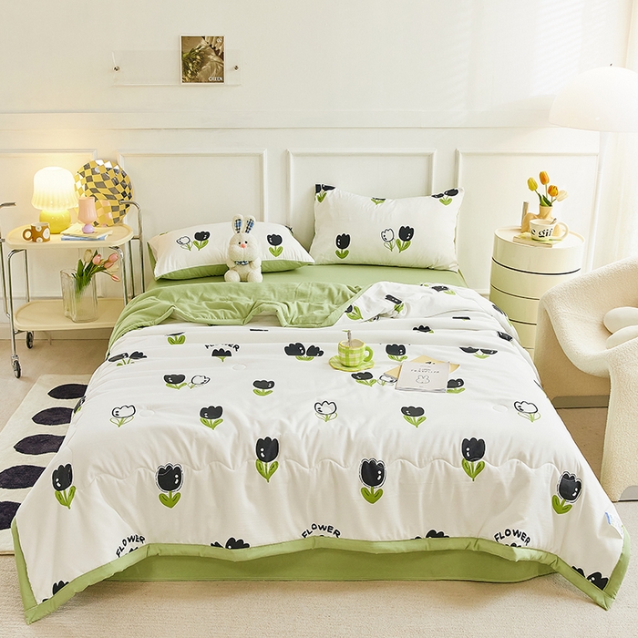 91家纺网 家纺一手货源 找家纺 卡斯诺家纺馆 2026新款水洗棉麻双层纱夏被夏凉被空调被 一缕幽香