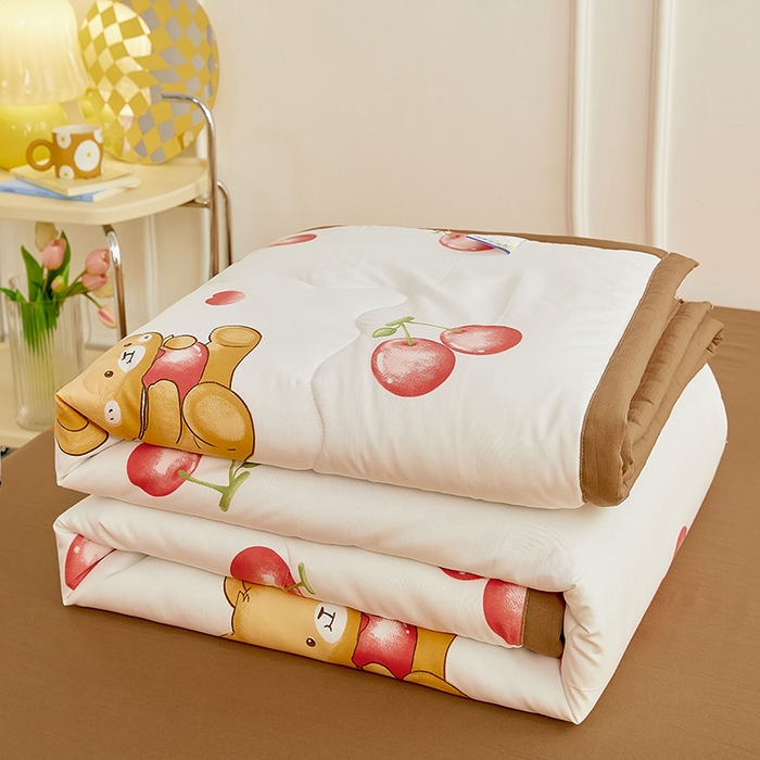 卡斯诺家纺馆 2026新款水洗棉麻双层纱夏被夏凉被空调被 樱桃熊
