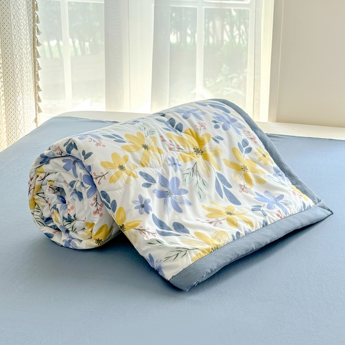 91家纺网 家纺一手货源 找家纺 卡斯诺家纺馆 2026新款水洗棉麻双层纱夏被夏凉被空调被 幽兰