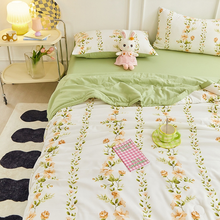 91家纺网 家纺一手货源 找家纺 卡斯诺家纺馆 2026新款水洗棉麻双层纱夏被夏凉被空调被 初恋