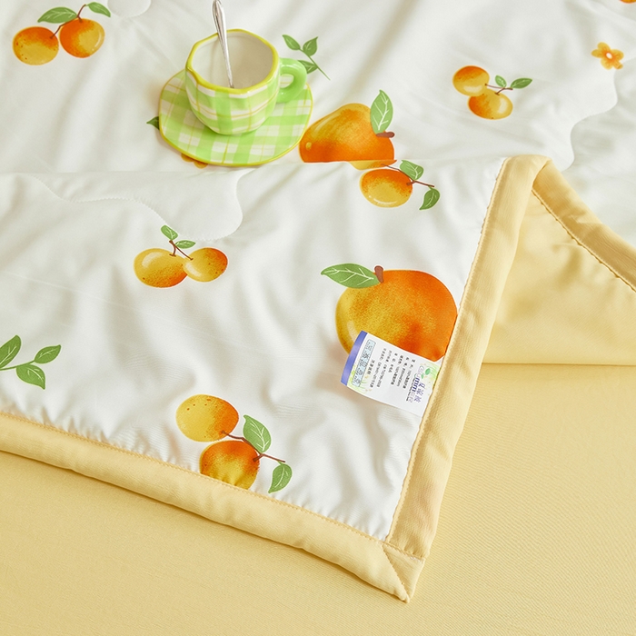 91家纺网 家纺一手货源 找家纺 卡斯诺家纺馆 2026新款水洗棉麻双层纱夏被夏凉被空调被 橙意满满