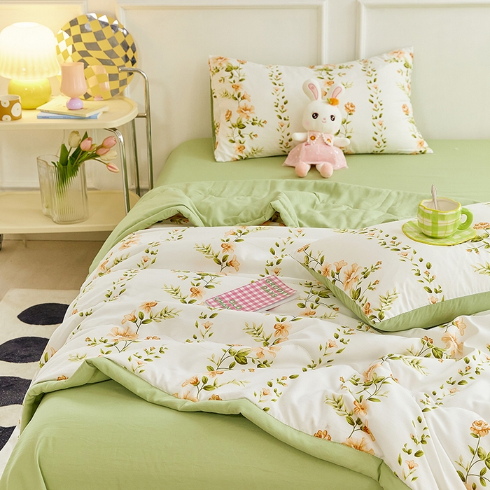 91家纺网 家纺一手货源 找家纺 卡斯诺家纺馆 2026新款水洗棉麻双层纱夏被夏凉被空调被 初恋