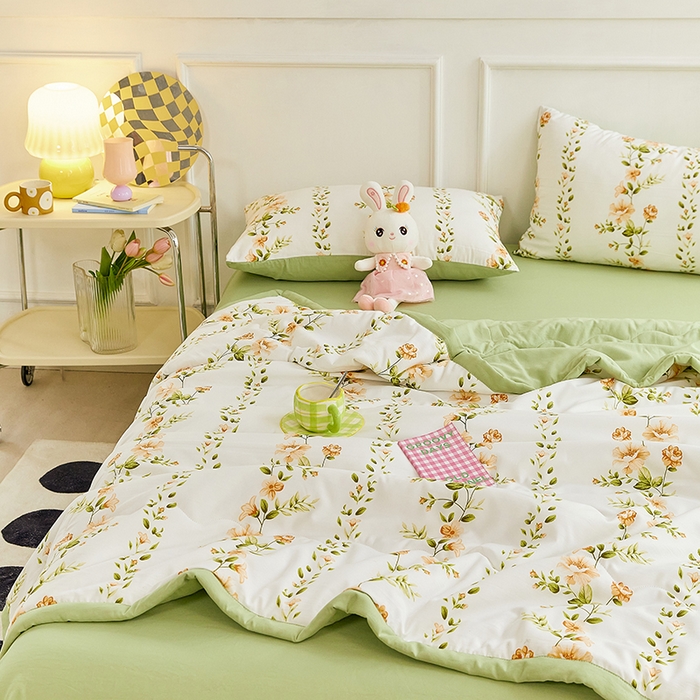 91家纺网 家纺一手货源 找家纺 卡斯诺家纺馆 2026新款水洗棉麻双层纱夏被夏凉被空调被 初恋