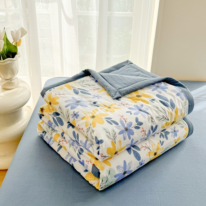 卡斯诺家纺馆 2026新款水洗棉麻双层纱夏被夏凉被空调被 幽兰