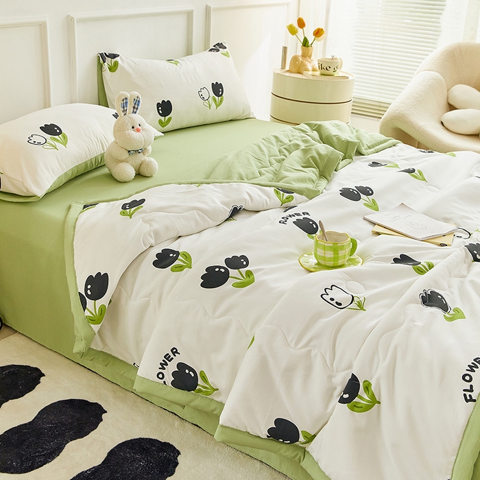 91家纺网 家纺一手货源 找家纺 卡斯诺家纺馆 2026新款水洗棉麻双层纱夏被夏凉被空调被 一缕幽香