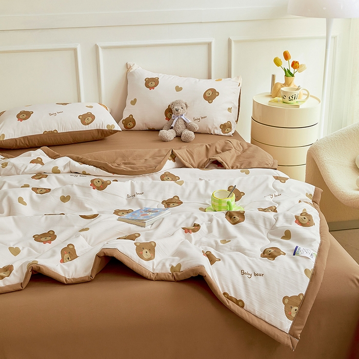 91家纺网 家纺一手货源 找家纺 卡斯诺家纺馆 2026新款水洗棉麻双层纱夏被夏凉被空调被 暖心熊