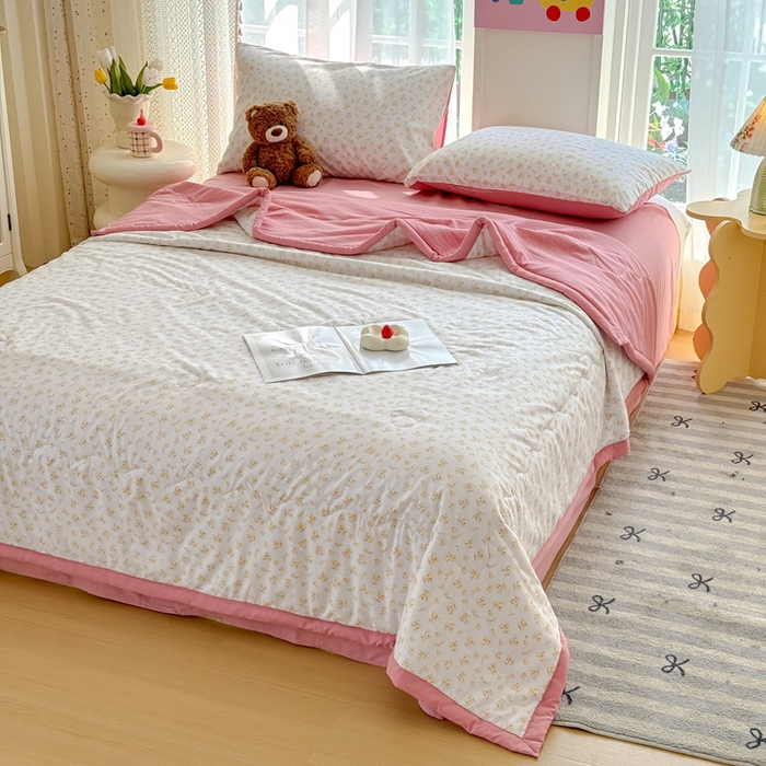 91家纺网 家纺一手货源 找家纺 卡斯诺家纺馆 2026新款水洗棉麻双层纱夏被夏凉被空调被 微雨