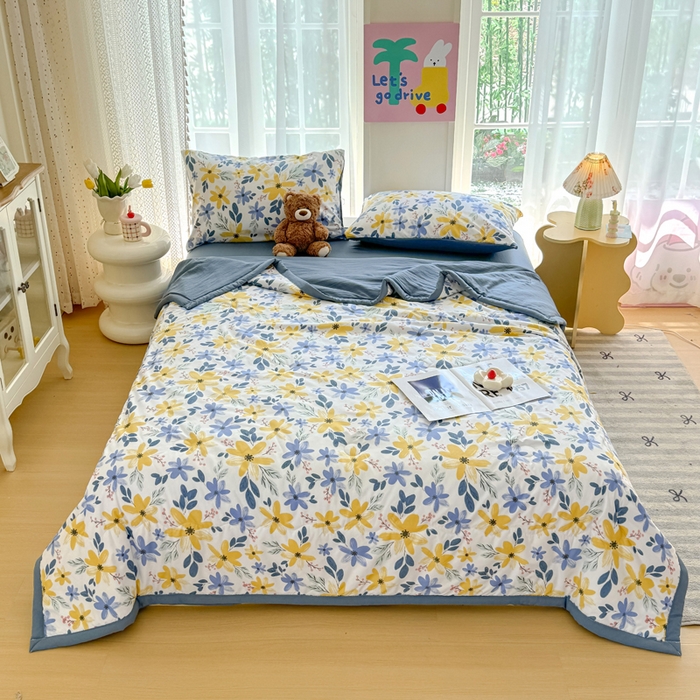 91家纺网 家纺一手货源 找家纺 卡斯诺家纺馆 2026新款水洗棉麻双层纱夏被夏凉被空调被 幽兰