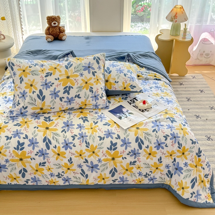 91家纺网 家纺一手货源 找家纺 卡斯诺家纺馆 2026新款水洗棉麻双层纱夏被夏凉被空调被 幽兰