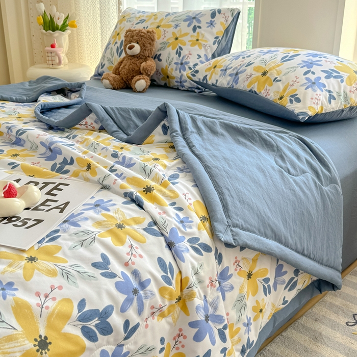 91家纺网 家纺一手货源 找家纺 卡斯诺家纺馆 2026新款水洗棉麻双层纱夏被夏凉被空调被 幽兰