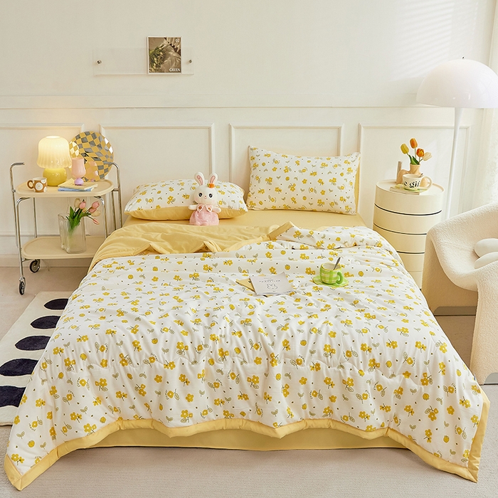 91家纺网 家纺一手货源 找家纺 卡斯诺家纺馆 2026新款水洗棉麻双层纱夏被夏凉被空调被 烟雨霓裳