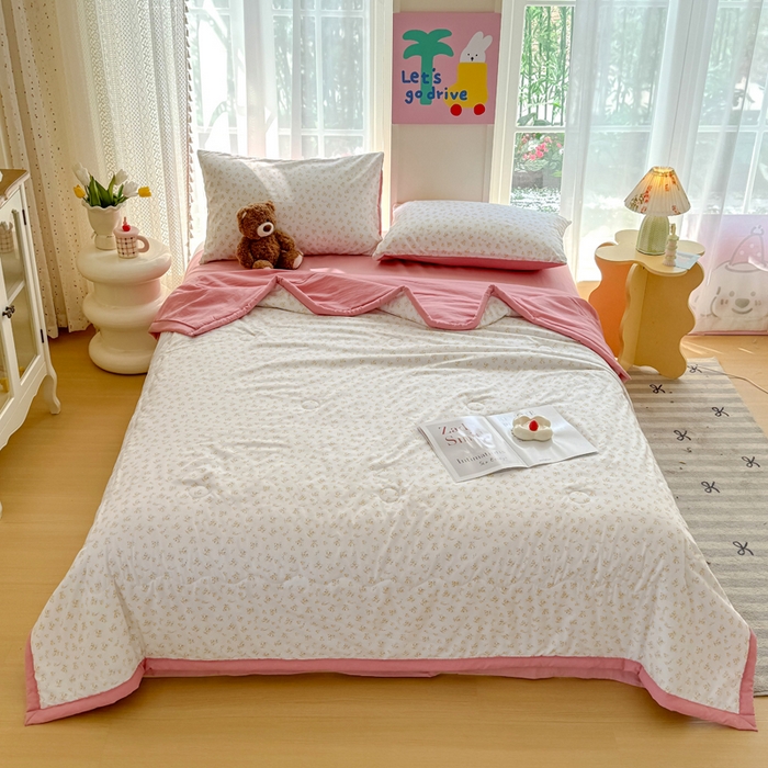 91家纺网 家纺一手货源 找家纺 卡斯诺家纺馆 2026新款水洗棉麻双层纱夏被夏凉被空调被 微雨