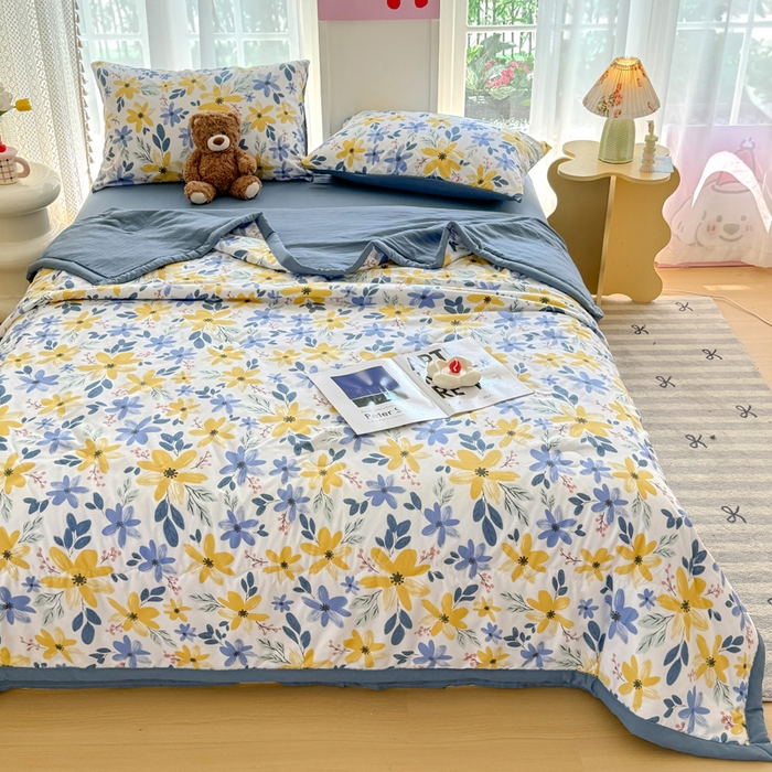 91家纺网 家纺一手货源 找家纺 卡斯诺家纺馆 2026新款水洗棉麻双层纱夏被夏凉被空调被 幽兰