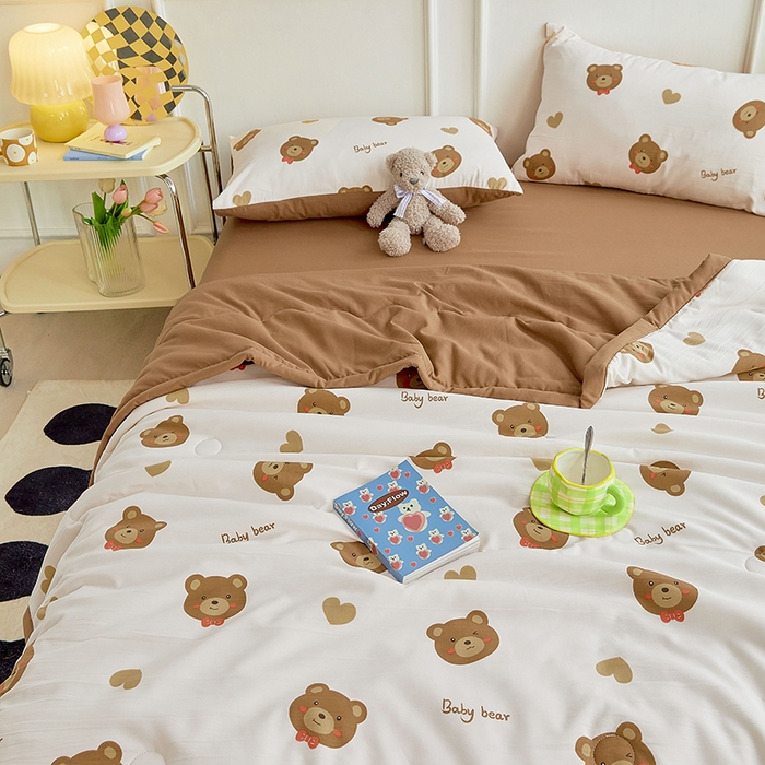 91家纺网 家纺一手货源 找家纺 卡斯诺家纺馆 2026新款水洗棉麻双层纱夏被夏凉被空调被 暖心熊