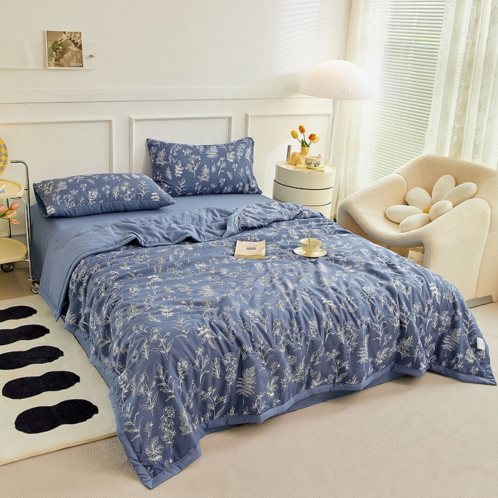 91家纺网 家纺一手货源 找家纺 卡斯诺家纺馆 2026新款水洗棉麻双层纱夏被夏凉被空调被 暗香