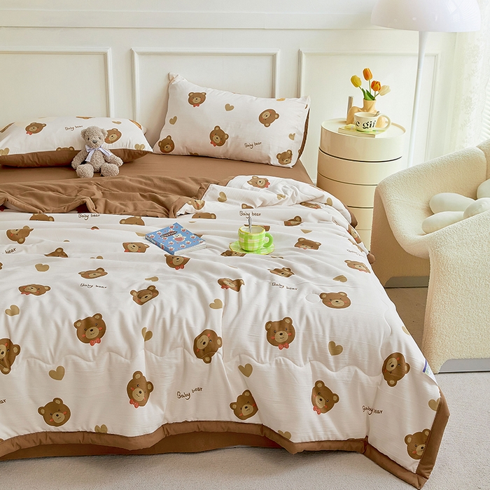 91家纺网 家纺一手货源 找家纺 卡斯诺家纺馆 2026新款水洗棉麻双层纱夏被夏凉被空调被 暖心熊