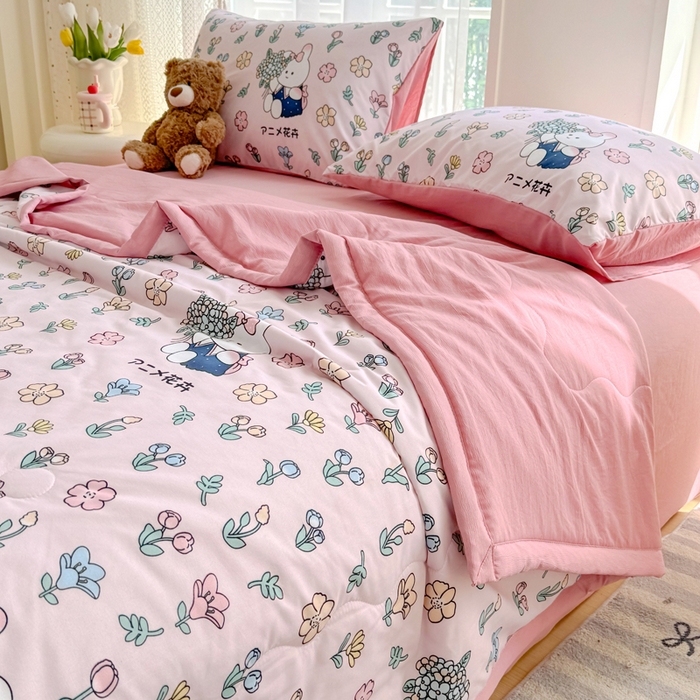 91家纺网 家纺一手货源 找家纺 卡斯诺家纺馆 2026新款水洗棉麻双层纱夏被夏凉被空调被 眷恋