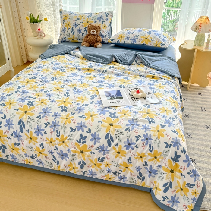 91家纺网 家纺一手货源 找家纺 卡斯诺家纺馆 2026新款水洗棉麻双层纱夏被夏凉被空调被 幽兰