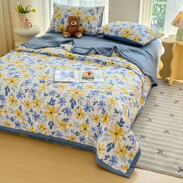 91家纺网 家纺一手货源 找家纺 卡斯诺家纺馆 2026新款水洗棉麻双层纱夏被夏凉被空调被 幽兰