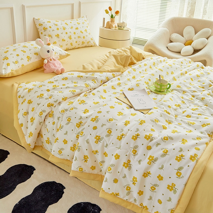 91家纺网 家纺一手货源 找家纺 卡斯诺家纺馆 2026新款水洗棉麻双层纱夏被夏凉被空调被 烟雨霓裳