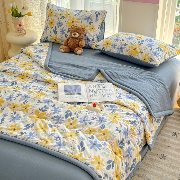 91家纺网 家纺一手货源 找家纺 卡斯诺家纺馆 2026新款水洗棉麻双层纱夏被夏凉被空调被 幽兰