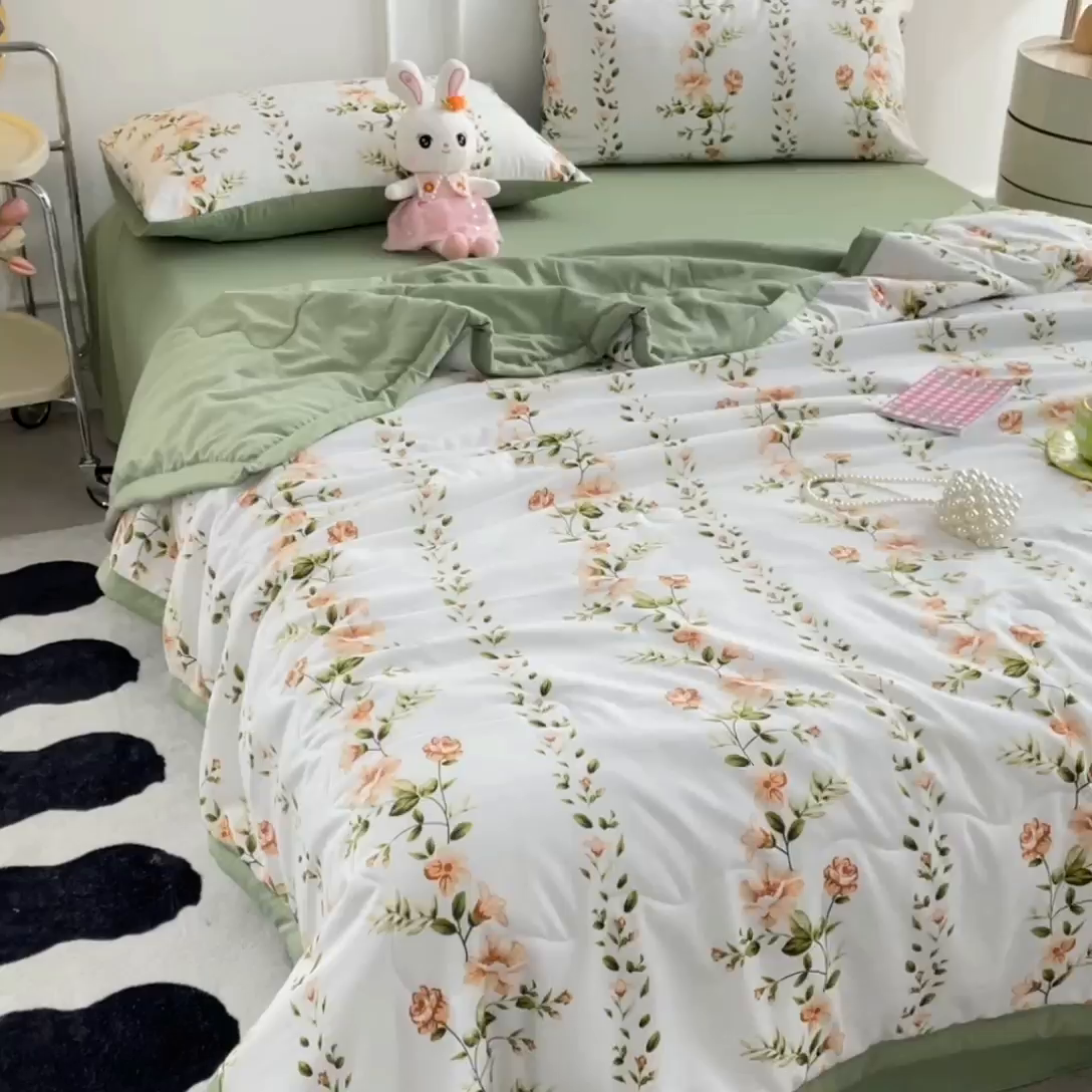 91家纺网 家纺一手货源 找家纺 卡斯诺家纺馆 2026新款水洗棉麻双层纱夏被夏凉被空调被 初恋