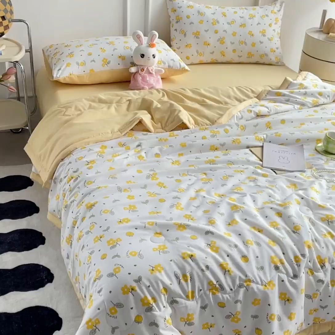 91家纺网 家纺一手货源 找家纺 卡斯诺家纺馆 2026新款水洗棉麻双层纱夏被夏凉被空调被 烟雨霓裳