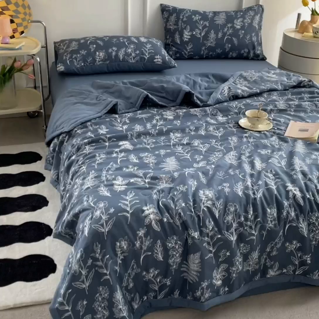 91家纺网 家纺一手货源 找家纺 卡斯诺家纺馆 2026新款水洗棉麻双层纱夏被夏凉被空调被 暗香