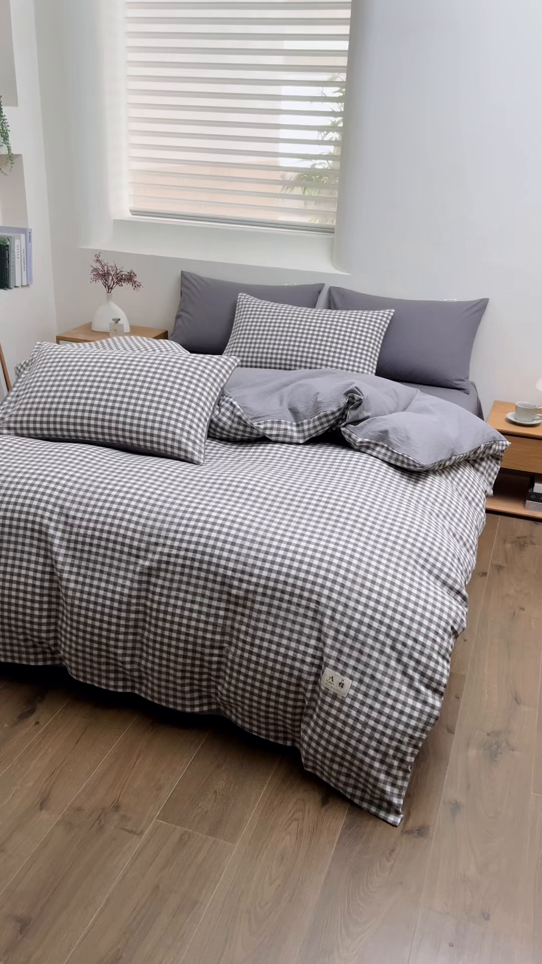 91家纺网 家纺一手货源 找家纺 居美良品 2026新款100%全棉色织水洗棉被套A类纯棉被罩单品被套被套单件 灰小格
