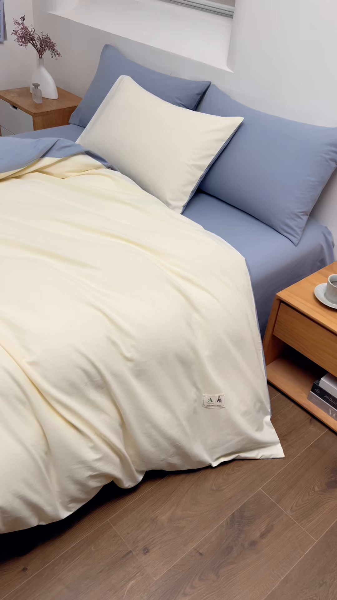 91家纺网 家纺一手货源 找家纺 居美良品 2026新款100%全棉色织水洗棉被套A类纯棉被罩单品被套被套单件 奶昔-蓝