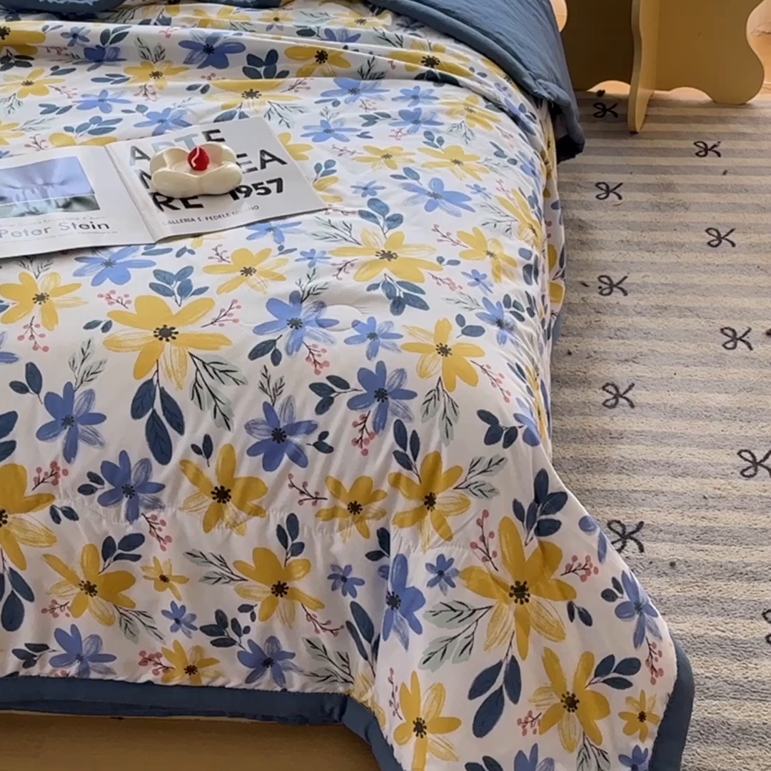 91家纺网 家纺一手货源 找家纺 卡斯诺家纺馆 2026新款水洗棉麻双层纱夏被夏凉被空调被 幽兰