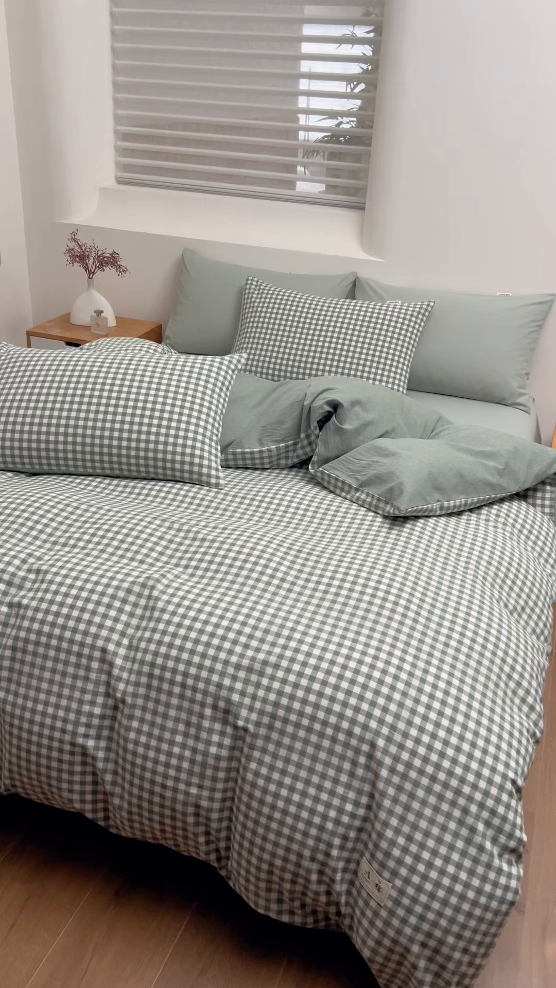 91家纺网 家纺一手货源 找家纺 居美良品 2026新款100%全棉色织水洗棉被套A类纯棉被罩单品被套被套单件 绿小格