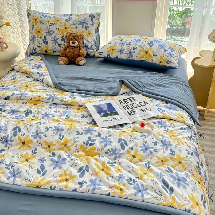 91家纺网 家纺一手货源 找家纺 卡斯诺家纺馆 2026新款水洗棉麻双层纱夏被夏凉被空调被 幽兰